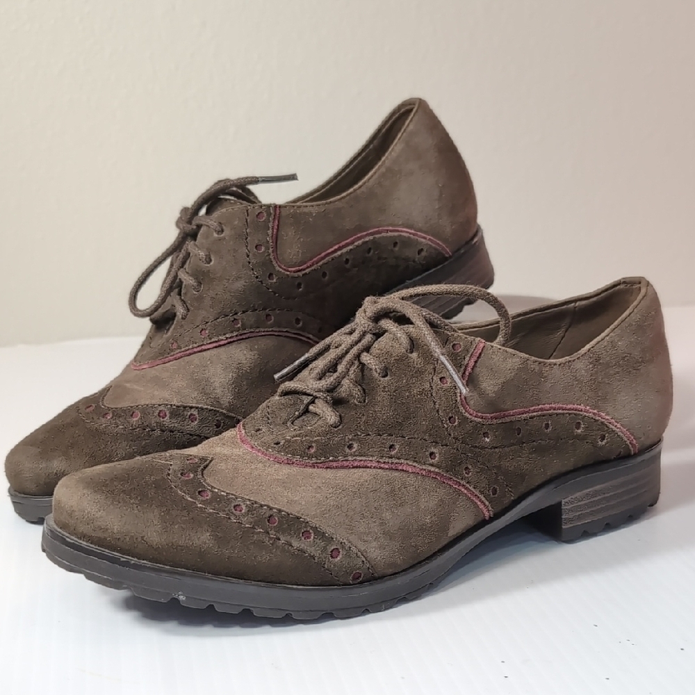 Earthies Taupe Suede Lace-Up Loafers Size 7.5 Brown